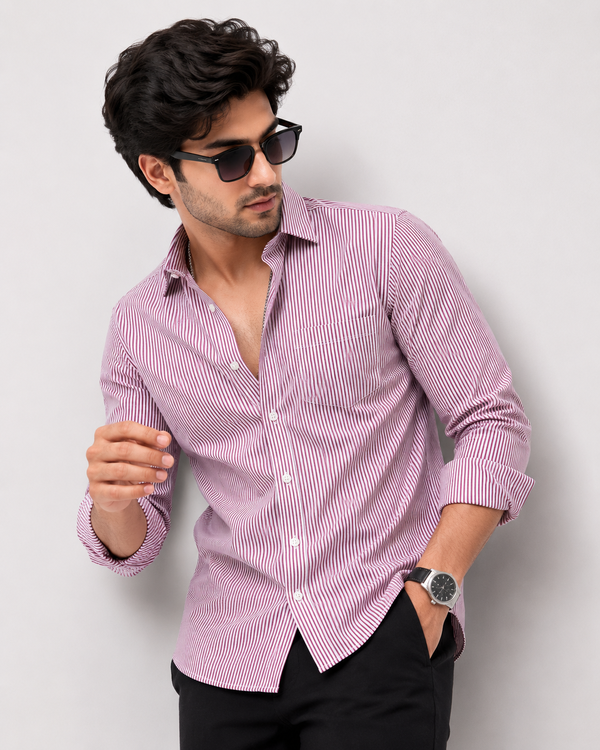 Red Vine Stripe Premium Cotton Shirt