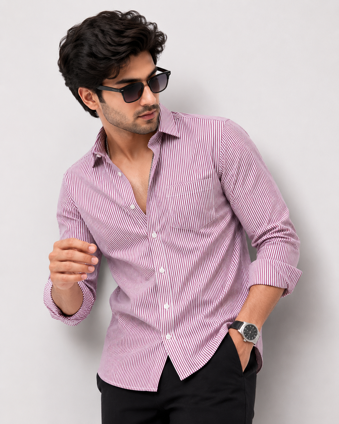 Red Vine Stripe Premium Cotton Shirt