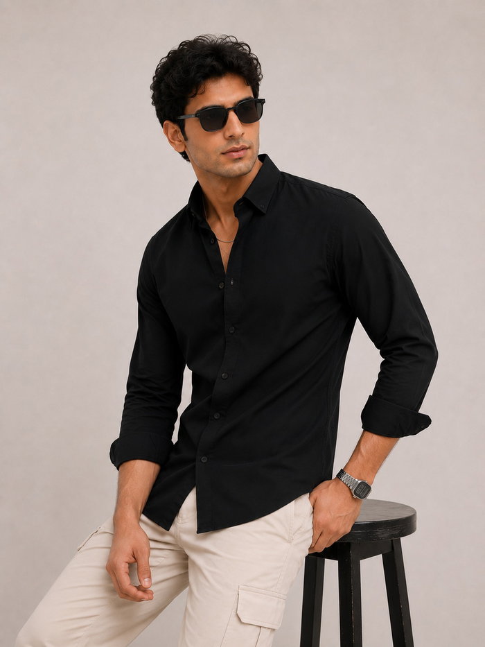 Midnight Black Premium Cotton Shirt