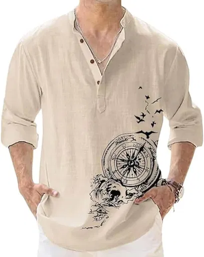 DEELMO Men's Mandarin Collar Short Kurta