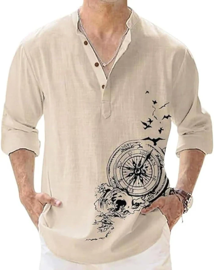 DEELMO Men's Mandarin Collar Self One Design Full Sleeve Casual Short Kurta
