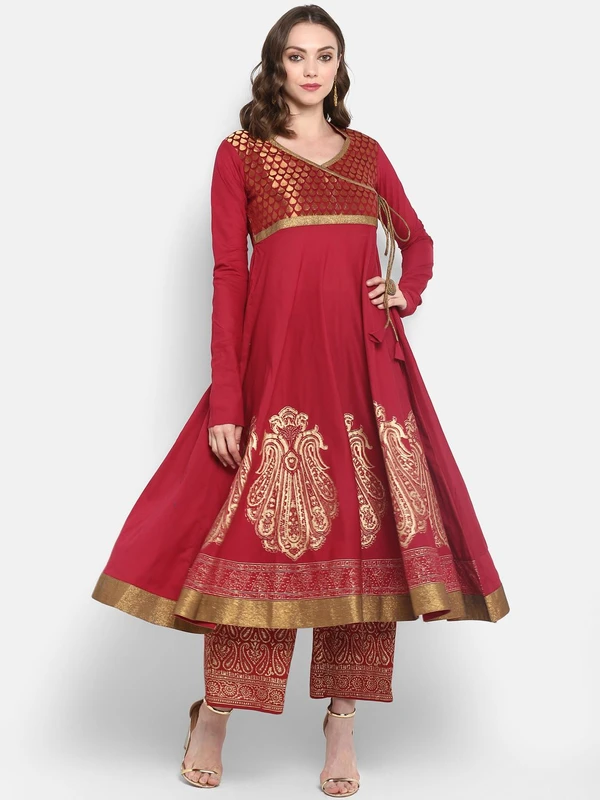 MBE Women Maroon Woven Design Anarkali Kurta