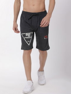 Urban Dog Men Charcoal Black Printed Regular Fit Sports Shorts