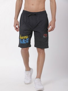 Urban Dog Men Charcoal Grey Printed Regular Fit Sports Shorts