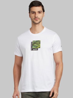 Parx Men White Printed Round Neck T-shirt