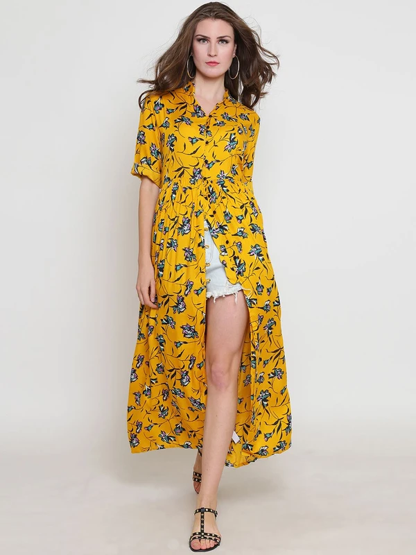 Sera Women Mustard Floral Printed Maxi Top
