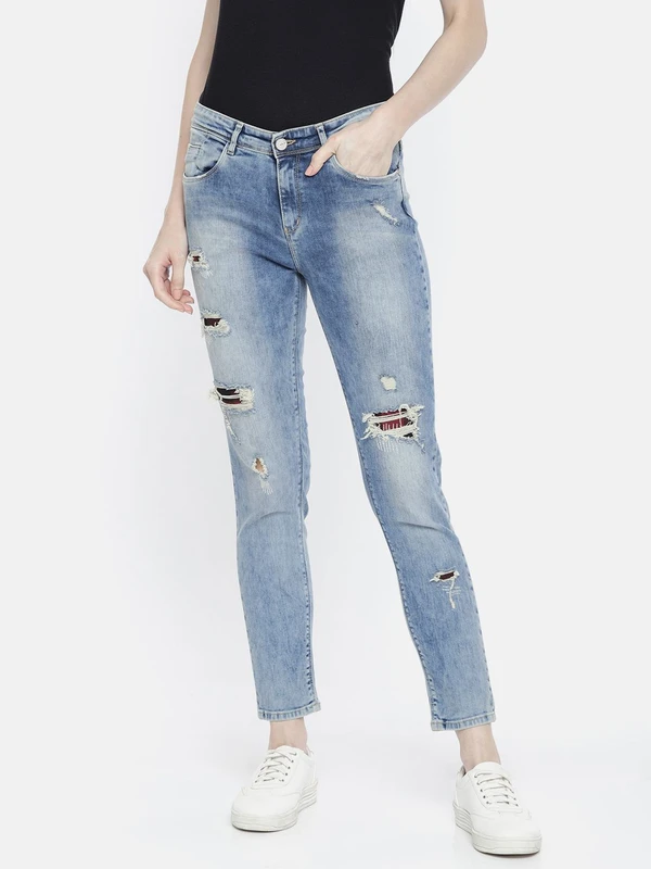 SPYKAR Women Blue Adora Skinny Fit Mid-Rise Mildly Distressed Stretchable Ankle Jeans