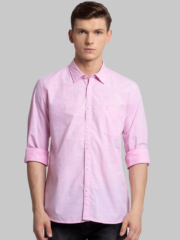 Parx Men Pink Slim Fit Solid Casual Shirt