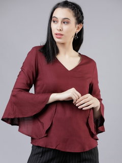 Tokyo Talkies Women Burgundy Solid Top
