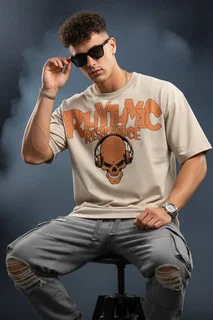 RHYTHMIC Swanwhite Oversized Typography Printed T-shirt