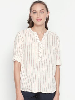 Honey by Pantaloons Women White Striped Shirt Style Top