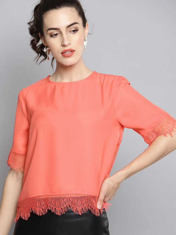 Carlton London Women Coral Pink Solid Top