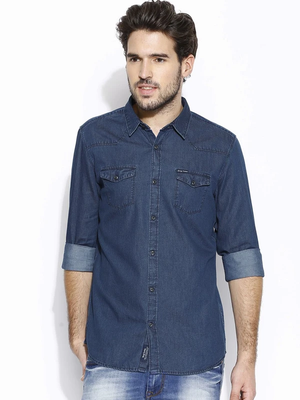 Being Human Clothing Navy Printed Casual Slim Shirt