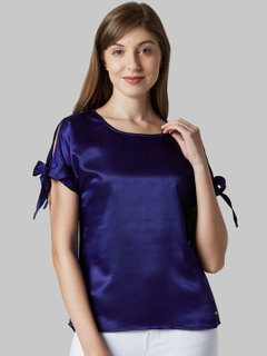 Park Avenue Women Blue Solid A-Line Top