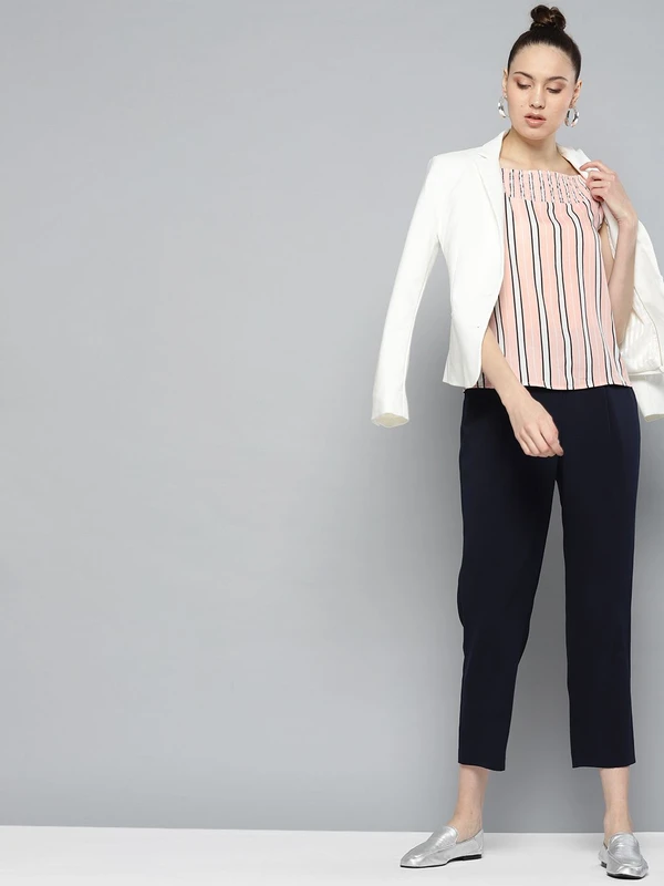 Carlton London Women Peach-Coloured & Black Striped Top