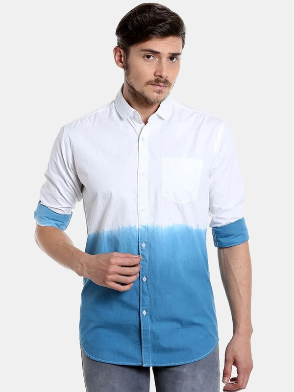 Campus Sutra Men White & Blue Regular Fit Colourblocked Casual Shirt