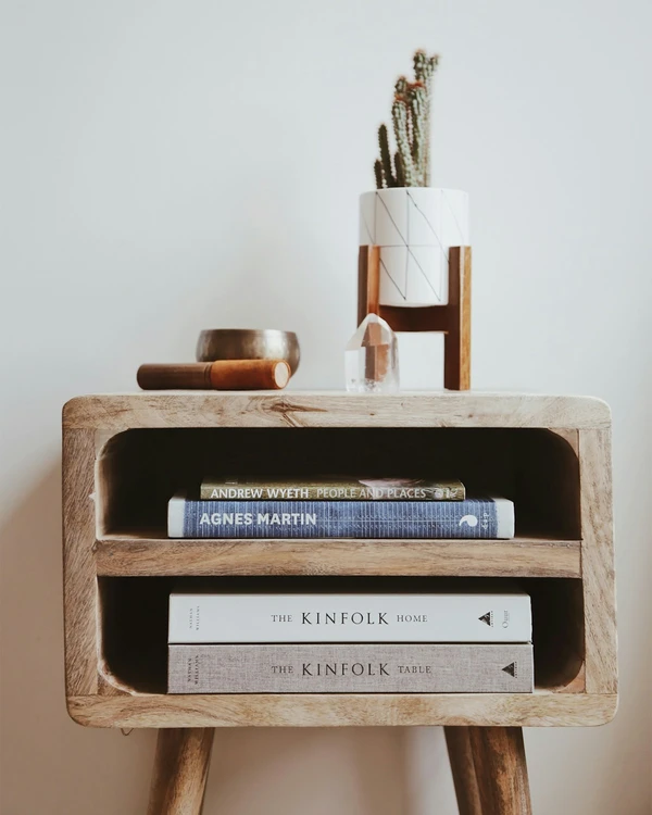 Oak & Travertine Side Table