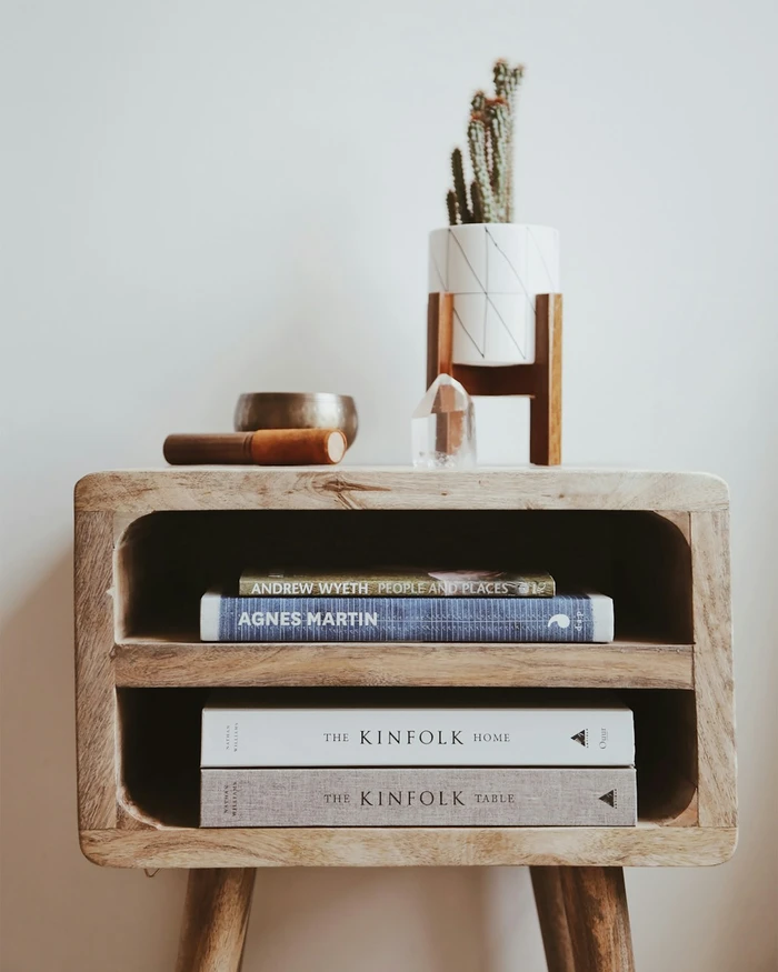 Oak & Travertine Side Table