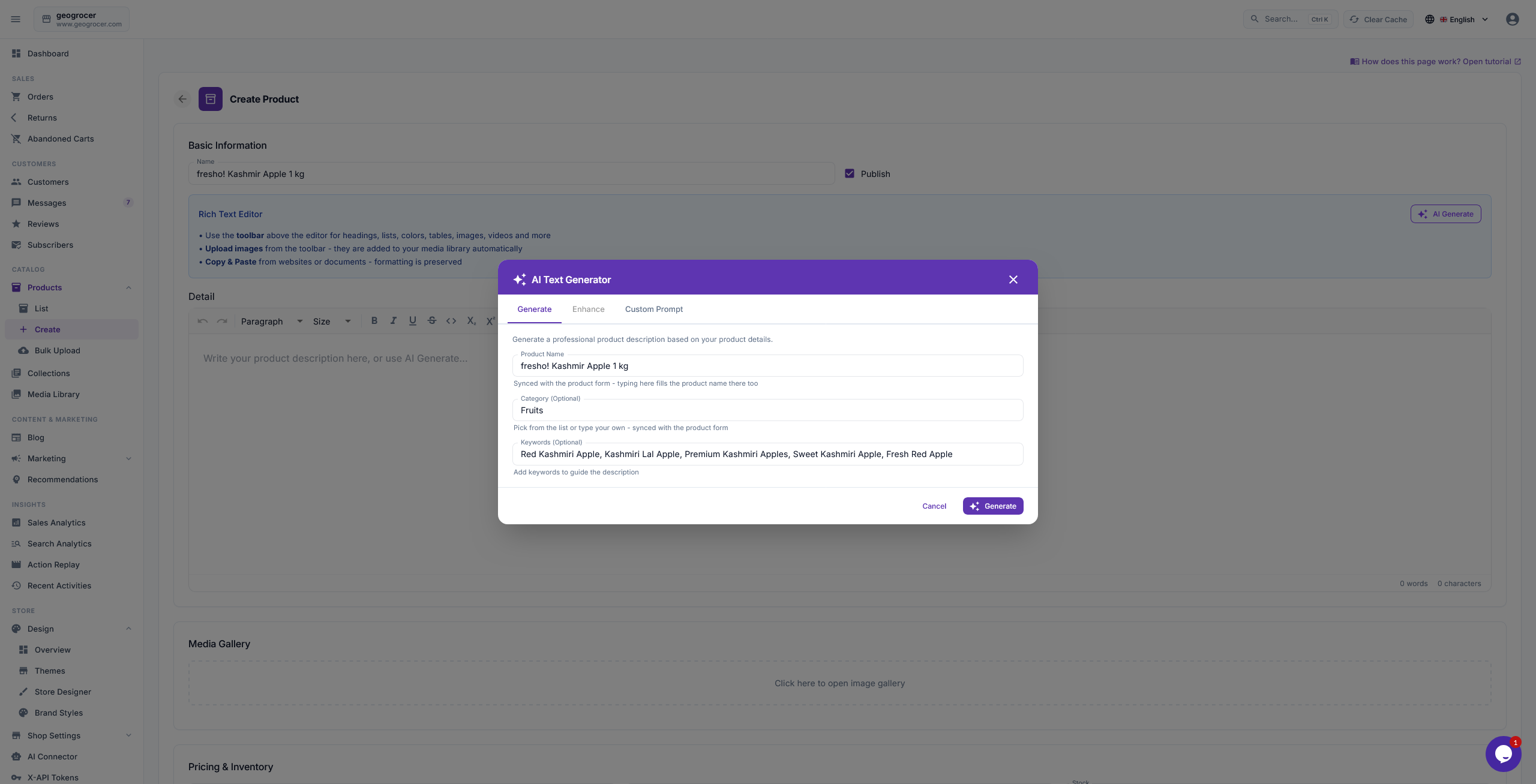 product description ai