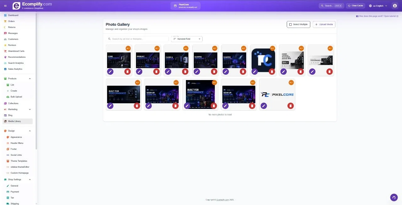 Media Library — Ecomplify dashboard