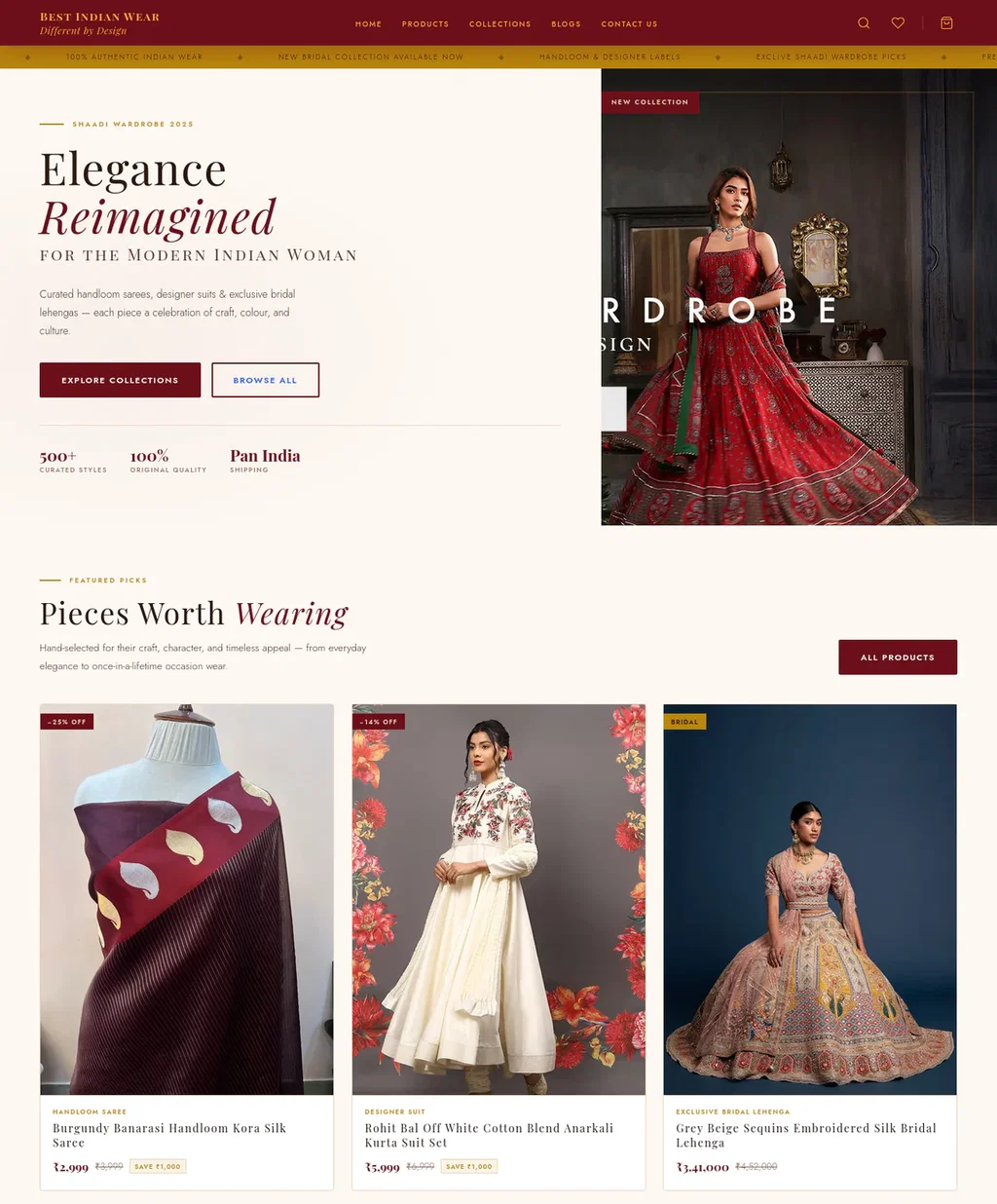 Best Indian Wear — Fashion & Ethnic Wear storefront homepage, a live demo store built on Ecomplify