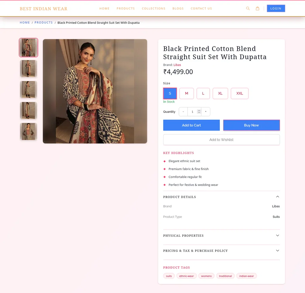 Best Indian Wear product detail page — live Ecomplify demo store