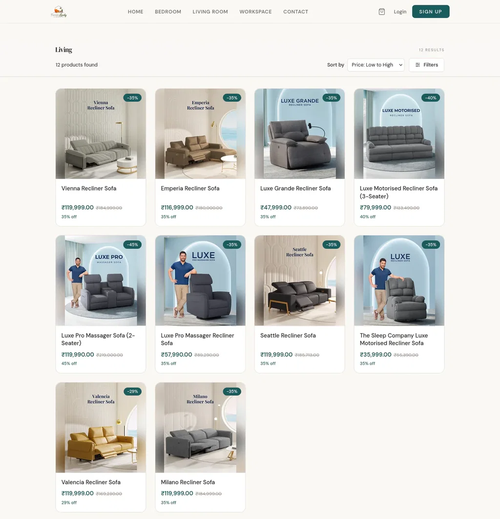 FurnishLively product search page — live Ecomplify demo store