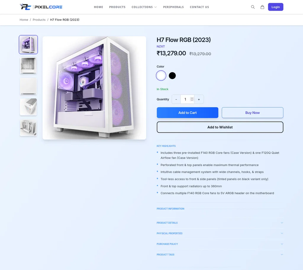 PixelCore product detail page — live Ecomplify demo store